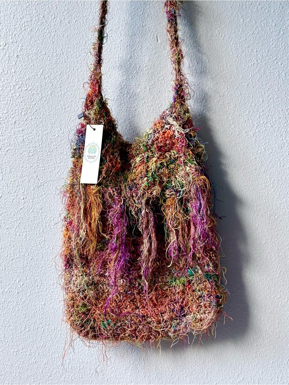 Recycled 100% Silk Upcycled Boho Multicolor Fringe Crossbody Bag